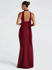 Halter Deep V Split Maxi Bodycon Dress