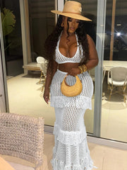 Knit Halter Tank Skirt Two Piece Set