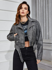 Zipper Short Faux PU Leather Coat