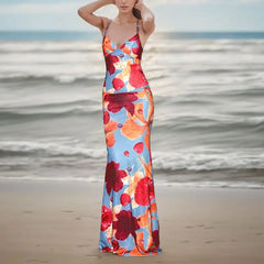 Beaded Contrast Floral Cami Vacation Dress