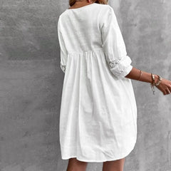 Lace V Neck Half Sleeve White Boho Dress