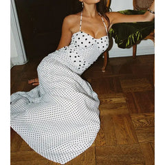 Dot Print Ruffled V-neck Vacation Dress