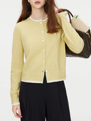 Bow Contrast Stitching Knit Cardigan