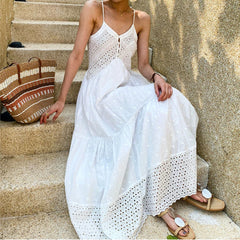 Sleeveless Backless White Cotton Boho Dress