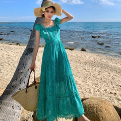 Floral Embroidery Lace Butterfly Sleeve Boho Dress