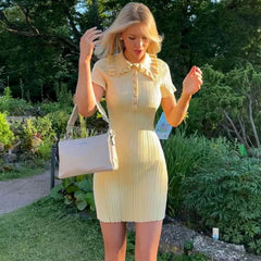 Ruffle Single Breasted Knitted Mini Dress