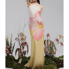 Floral Halter Slip Backless Vacation Dress