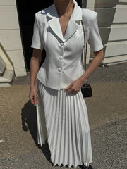 Button Lapel Pleated Skirt Coat