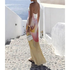 Floral Halter Slip Backless Vacation Dress