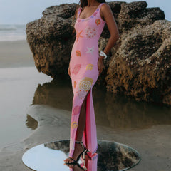 Starfish Print U-Neck Tank Midi Dress