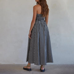Striped Strapless Flowy Tube Midi Dress