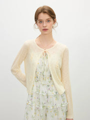 Floral Strap Hollow Knit Summer Cardigan