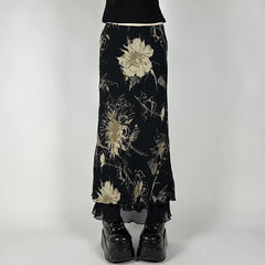 Floral Vintage A-line Mid Waist Skirt