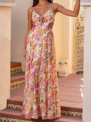 Ruffle V-Neck Maxi Floral Dress