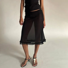 Elegant Dot Pattern Sheer Mesh Skirt