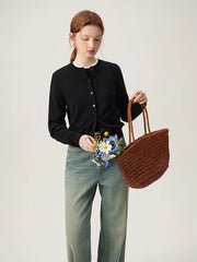 Silk Knit Black Loose Spring Cardigan