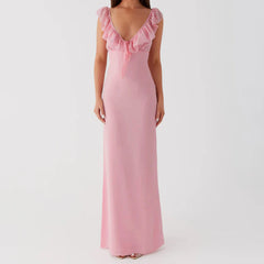 Trim V Neck Slim Solid Col Bodycon Dress
