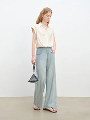 Acetate French Relaxed V-neck Blouse