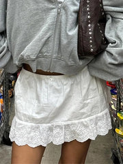 Eyelet Floral White Mini Skirt