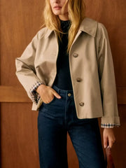 Plaid Turn-Down Trench Coat