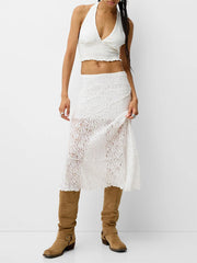 Lace Patchwork Low Waist Long Skirt