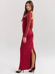 Lace-up Split Square Long Bodycon Dress