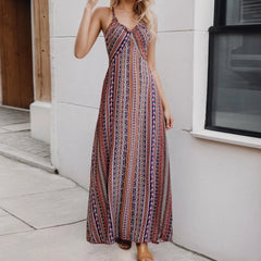 Striped Sleeveless Side Slit Rainbow Boho Dress
