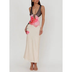 Lace-up Tie-dye Mesh Long Vacation Dress