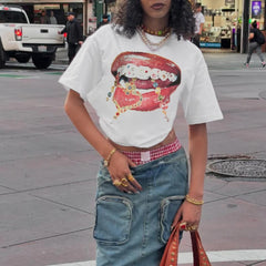 Lip Print Contrast Casual Street T-shirt