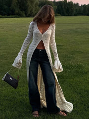 Flare Sleeve Slim Fit V Neck Knitted Boho Dress