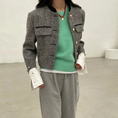 Plaid Metal Button Cropped Coat