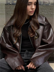 PU Patchwork Slim Zipper Coat