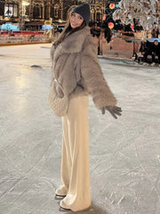 Fur Feather Lapel Patchwork Coat