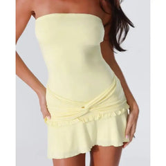 Solid Color Frills Ruffled Bodycon Dress