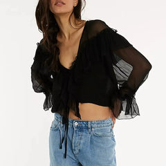 Y2K Flare Long Sleeve Blouse