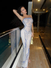 Strapless Print Sleeveless Slim Party Dress