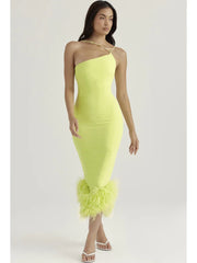 Feather Strap Backless Midi Dress