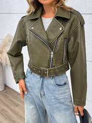 Cropped Zip Faux Leather Coat