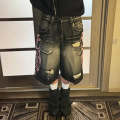 Striped Loose Denim Shorts Pant