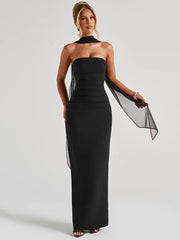 Strapless Scarf Backless Maxi Dress