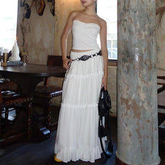 White Flowy Ruffle Lace Skirt