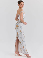 Off Shoulder Backless Maxi Floral Dress