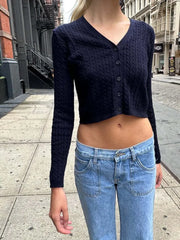 Twisted Flower V-neck Cropped Knit Cardigan