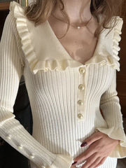Ruffled Slim Knitted Retro Maxi Dress