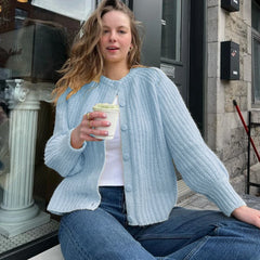 Crew Neck Loose Button Long Sleeve Cardigan