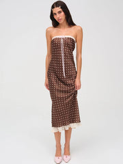 Lace Strapless Polka Dot Midi Dress