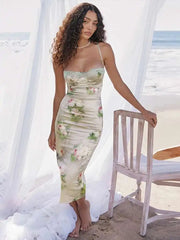Lace Print Strapless Midi Dress