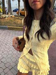 Ruffled Knit Sweater Shorts Two Piece Set