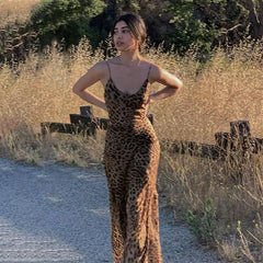 Leopard Print Spaghetti Maxi Dress