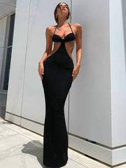 Hollow Patchwork Lace-Up Maxi Dress